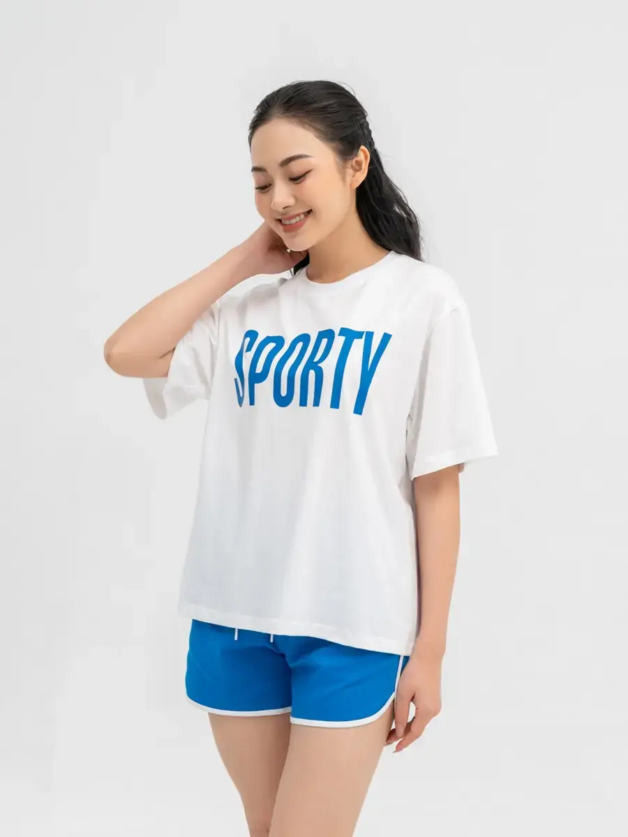 Bộ Đồ Nữ Thể Thao In Chữ - Trắng Xanh Dương - S