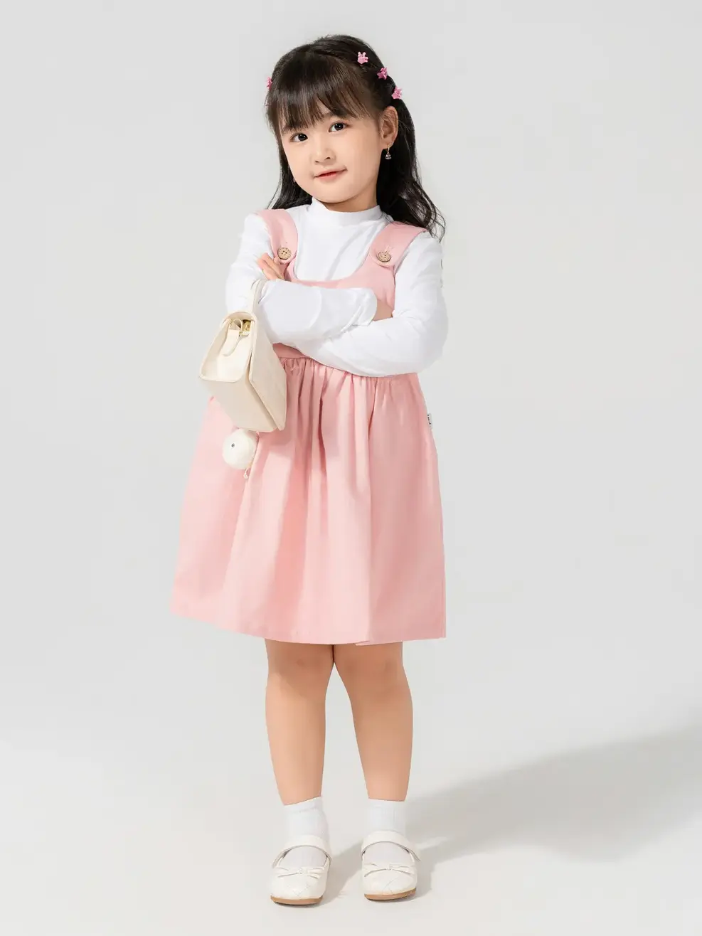 Váy Đông Trẻ Em Yếm Hai Dây - Hồng - 2-3