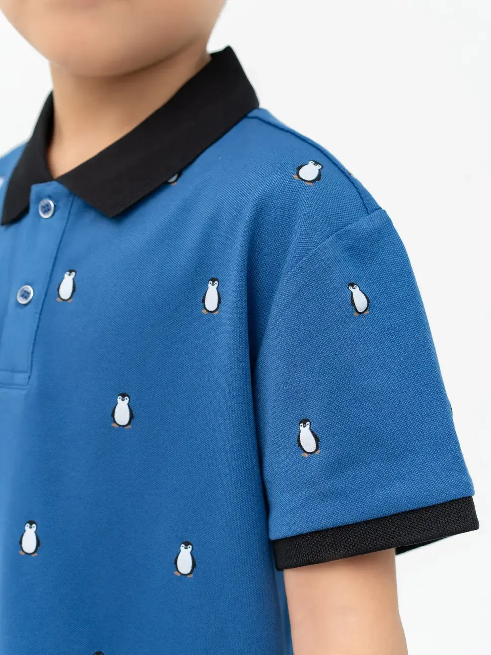 Áo Polo Trẻ Em Mắt Chim In Chim Cánh Cụt - Xanh - 2