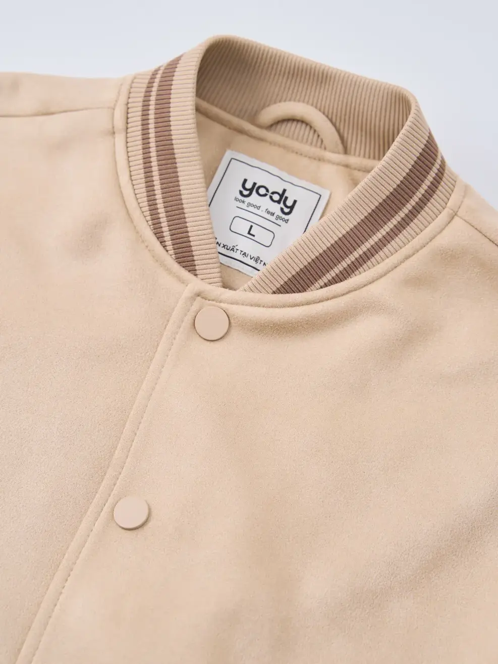 Áo Khoác Da Lộn Bomber Bo Kẻ - Be 164 - M