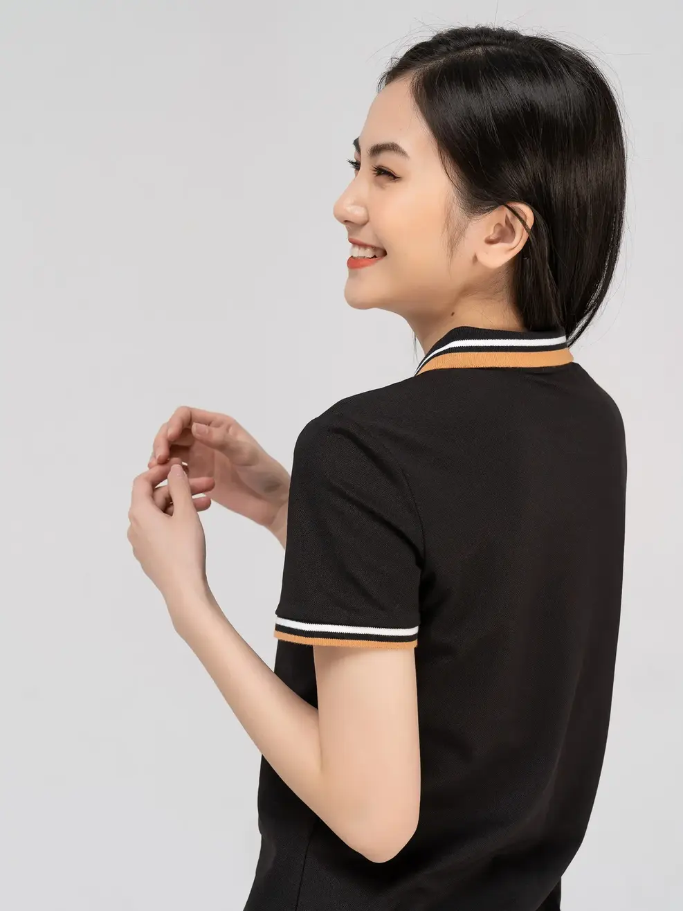 Polo nữ mắt chim phối bo 02 - Đen - L