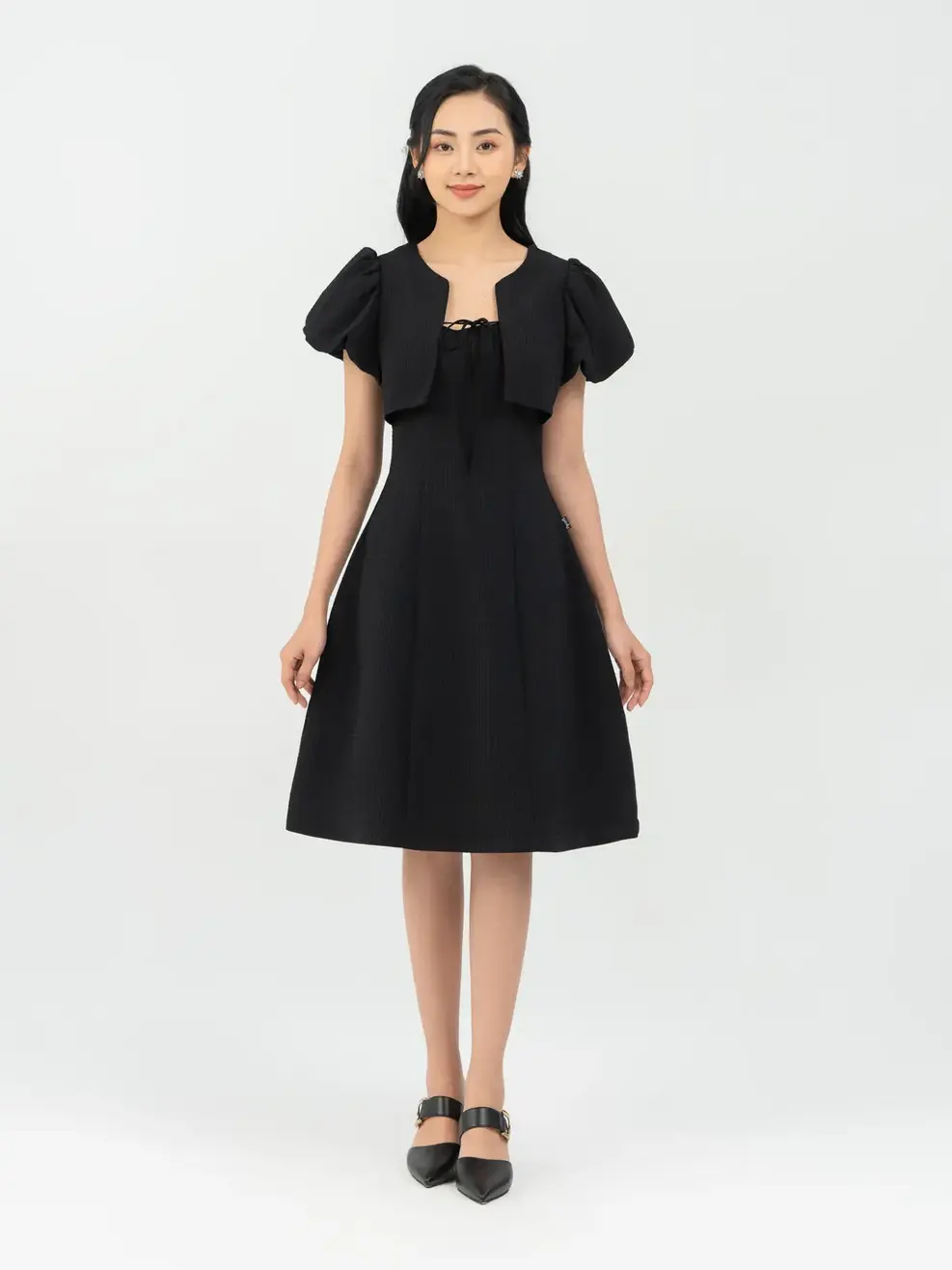 Váy A  Áo Croptop Xinh  Xắn - Đen - S