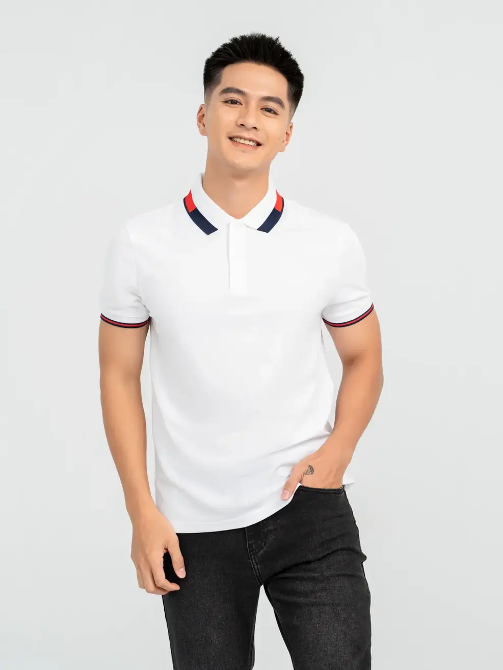 Áo Polo Nam Cafe Dệt Tổ Ong Phối Bo-APM6081 - Trắng 001 - M