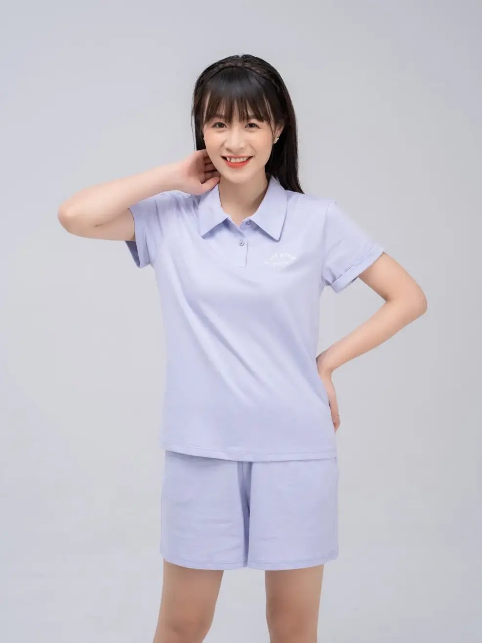 Bộ đồ nữ cổ thêu logo - Tím - M