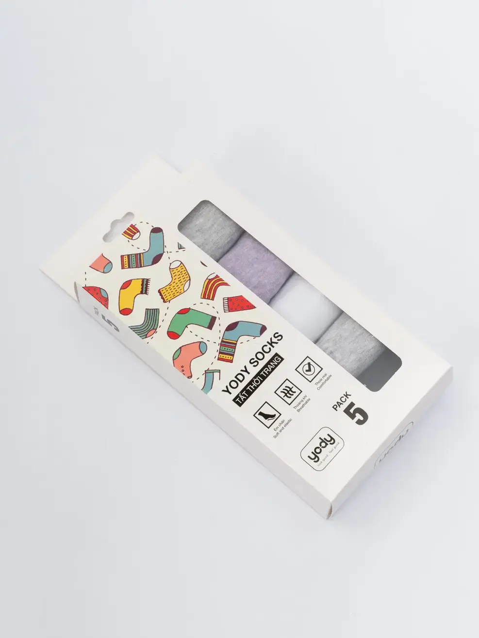 Hộp tất nữ cổ ngắn phối màu mũi gót