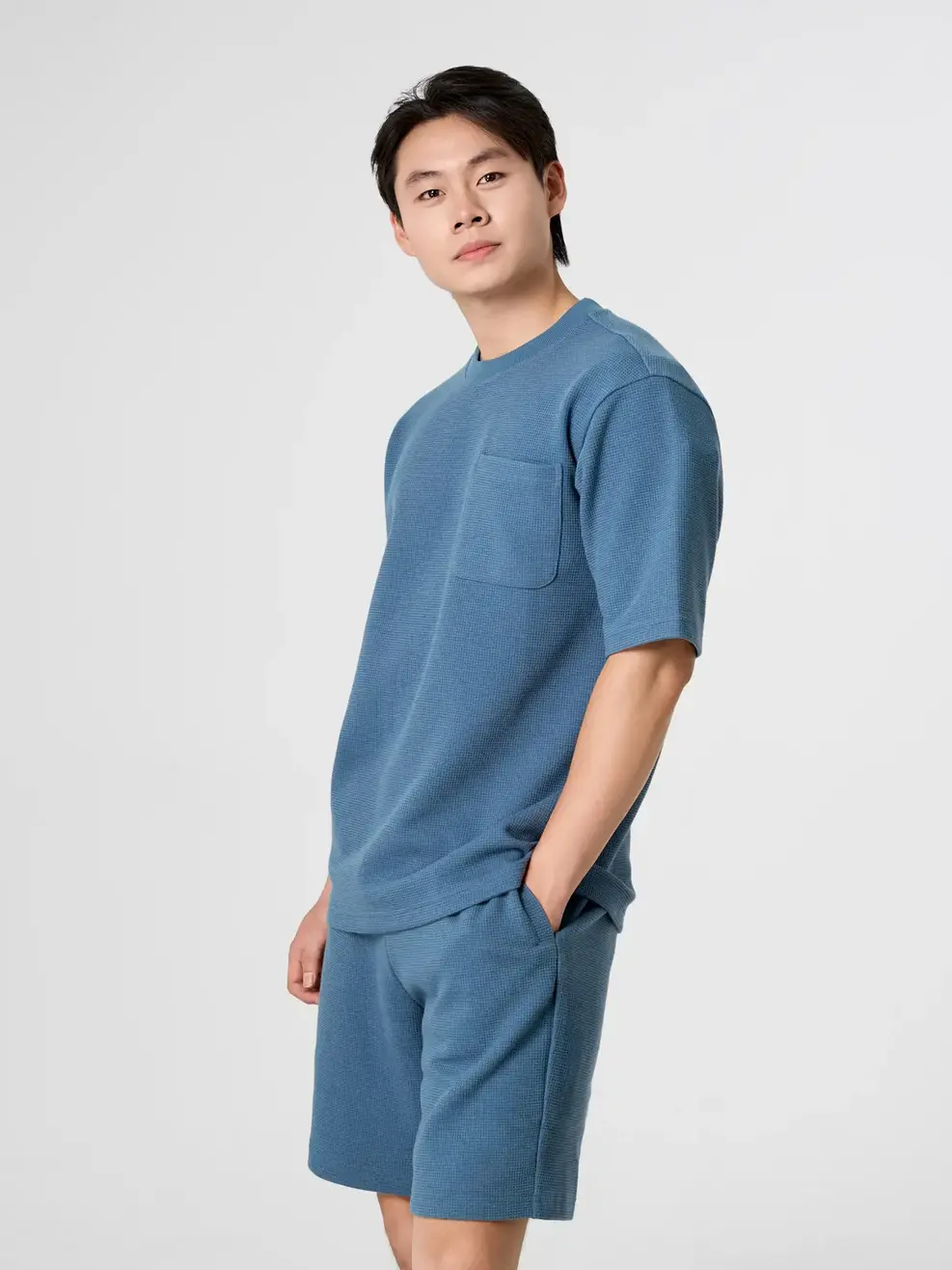 Bộ Đồ Vải Hiệu Ứng Túi Ngực - Xanh da trời 017 - M