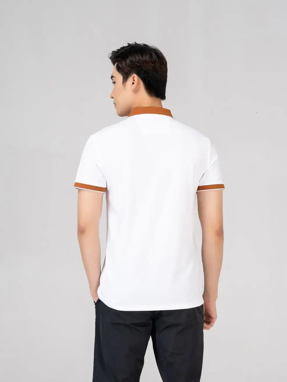 Polo café phối nẹp - Trắng nâu - 3XL