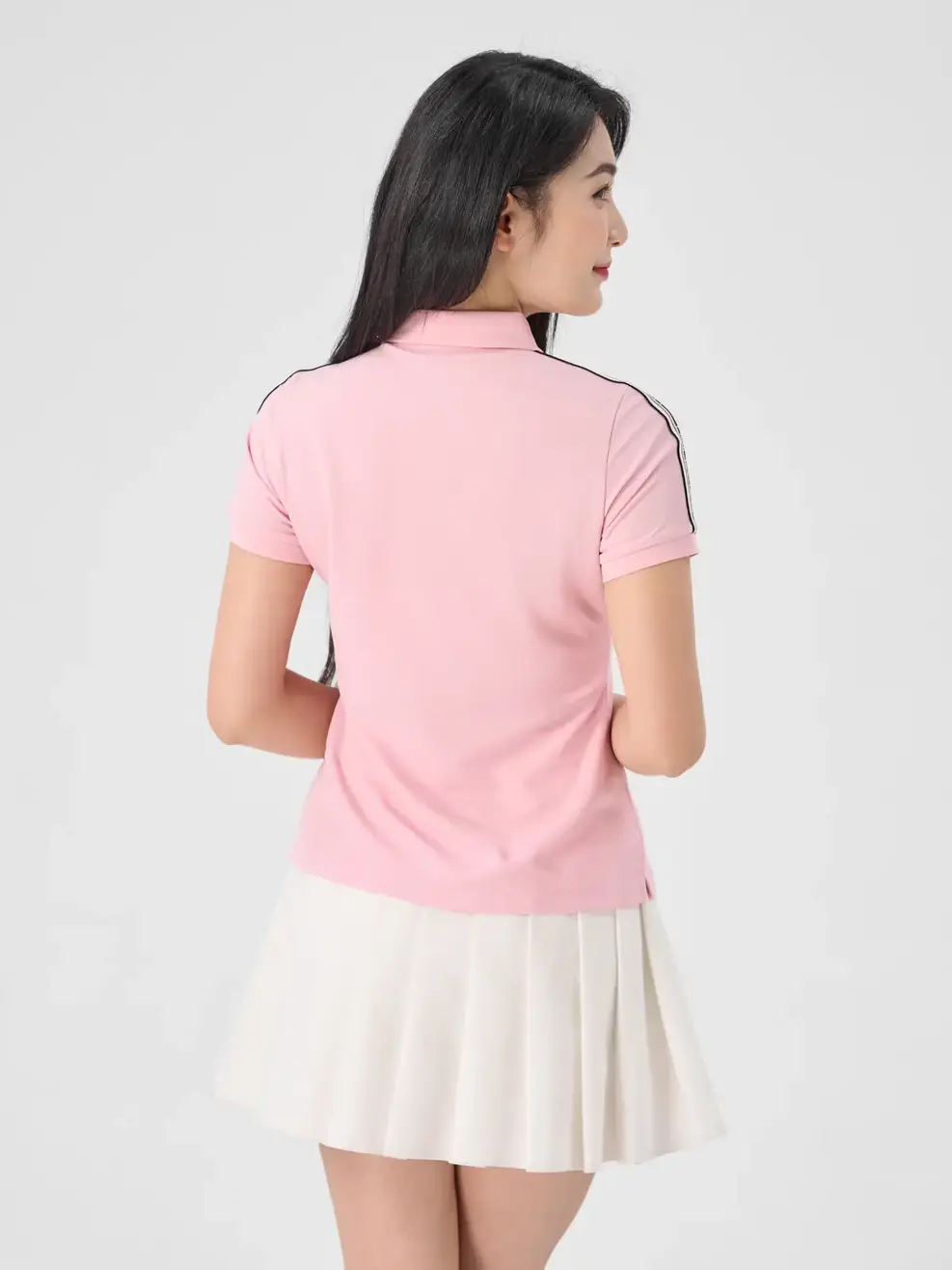 Polo Nữ Cafe Dệt Tổ Ong Phối Dây Dệt - Hồng - S