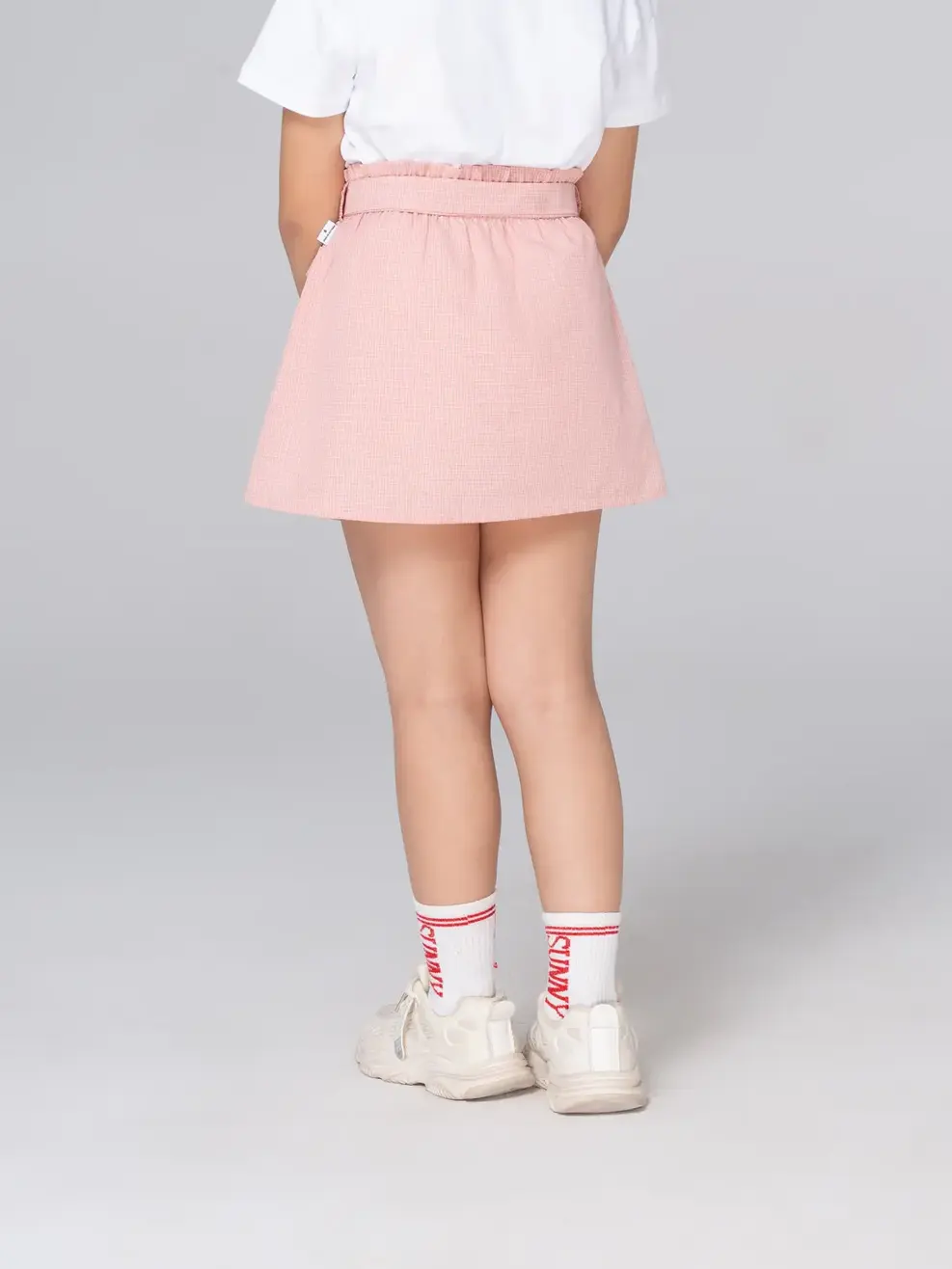Chân váy kid nhỏ A túi vuông đai nơ - Hồng - 6