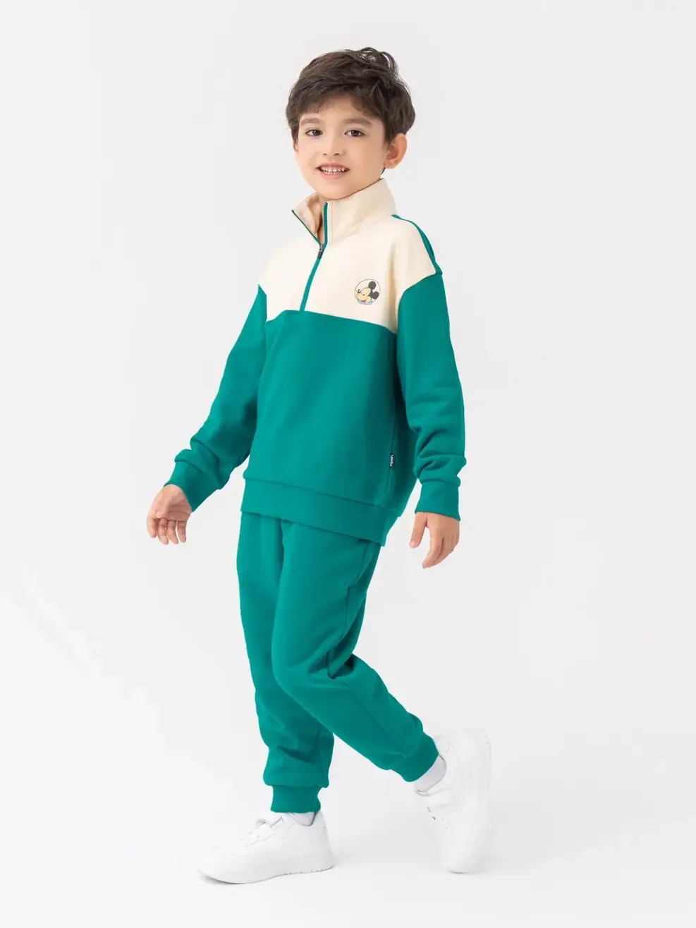 Bộ Đồ Thu Đông Kid Cổ 5 Phân In Mickey Sau Lưng - Xanh lục - 2