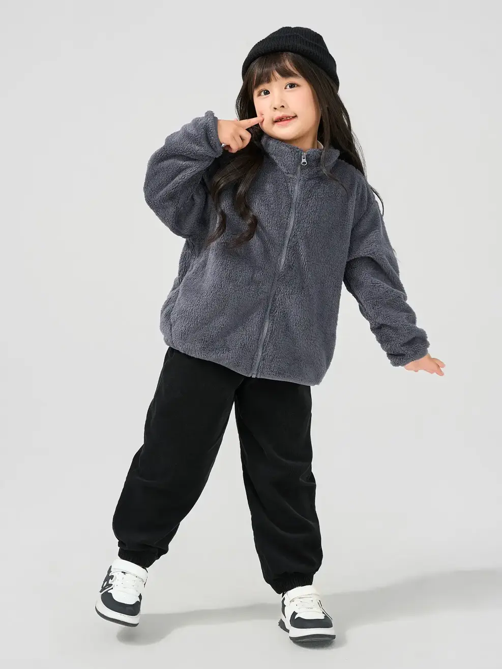 Áo Khoác Kid Giả Lông Cừu Cổ Cao - Ghi - 4-5