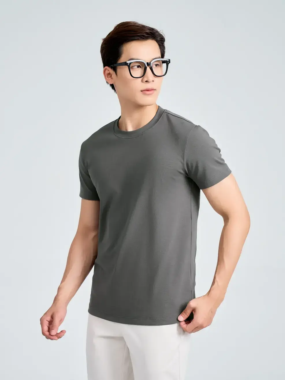 Áo Phông Nam Slimfit Thun Rib Cotton Mềm (TSM7188) - Than chì 007 - 2XL