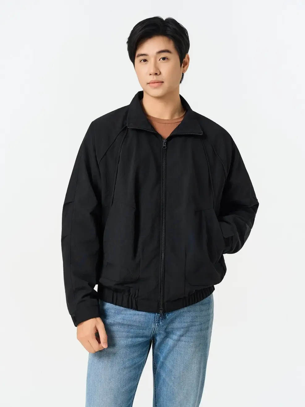 Áo Khoác Gió nam cổ dựng kiểu - ĐEN 002 - M