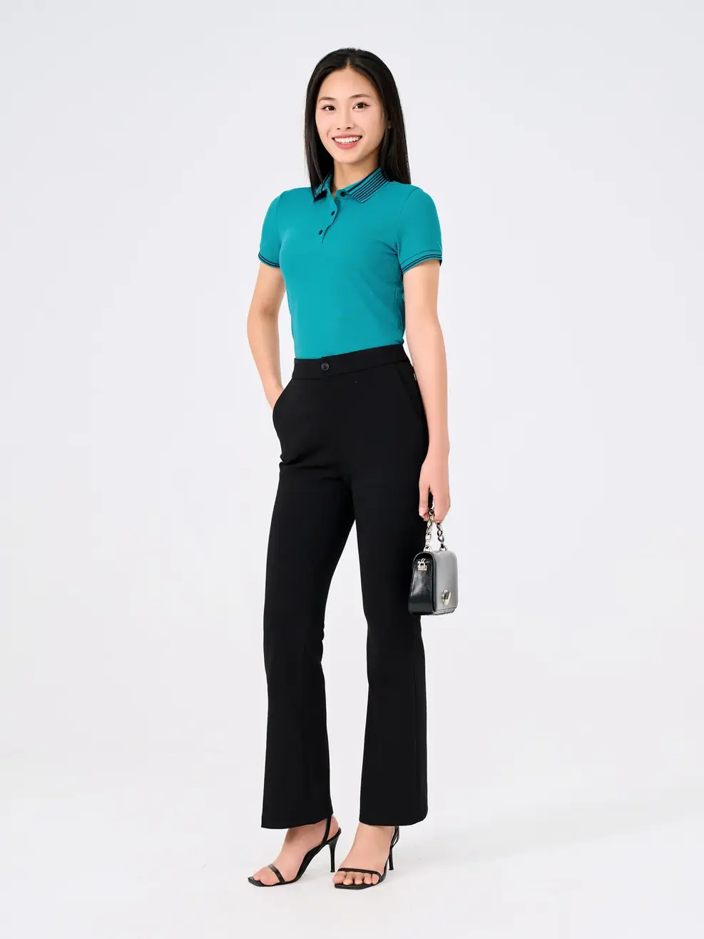 Polo Nữ Phối Màu Bo 02 - Xanh mint - S