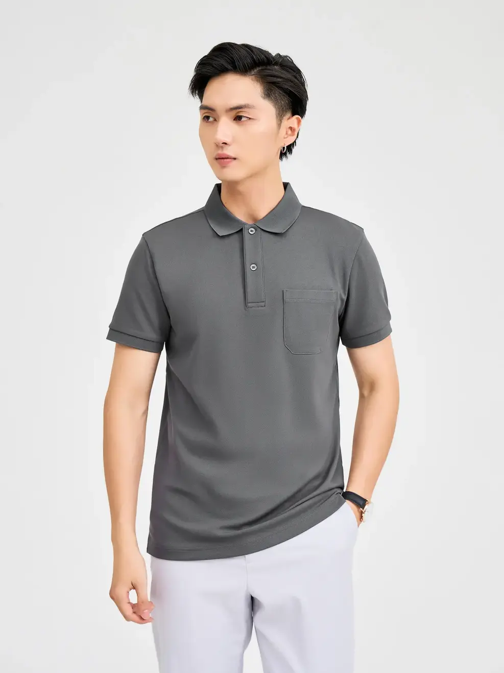 Polo Nam Cafe Tổ Ong Nẹp To - Ghi - M