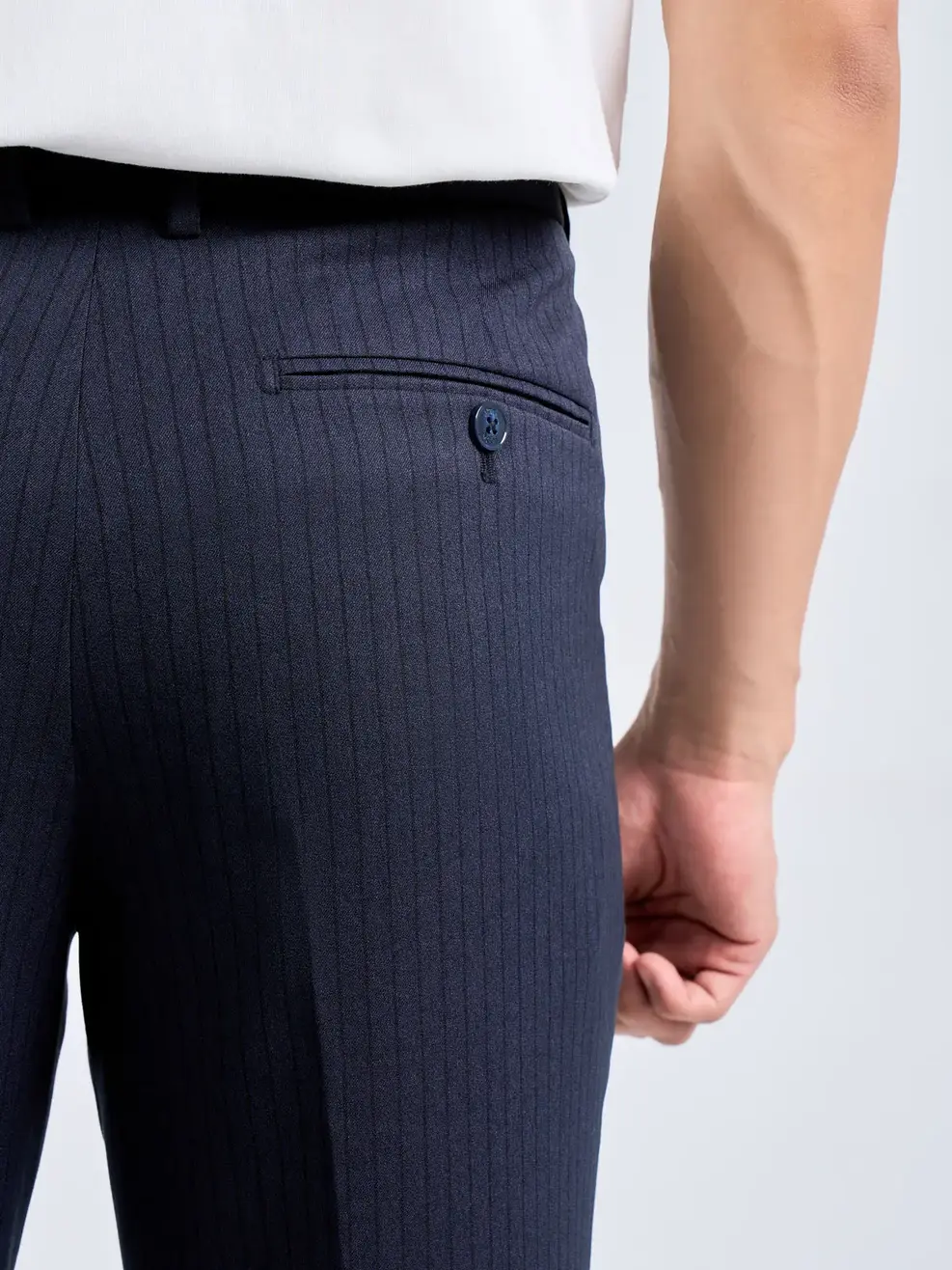 Quần Âu Nam Cạp Di Động Kẻ Sọc - Tím than - 29