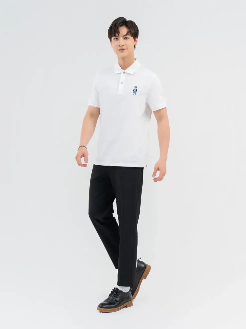 Polo Nam Sorona Oversize Thêu Gấu - Trắng - 3XL