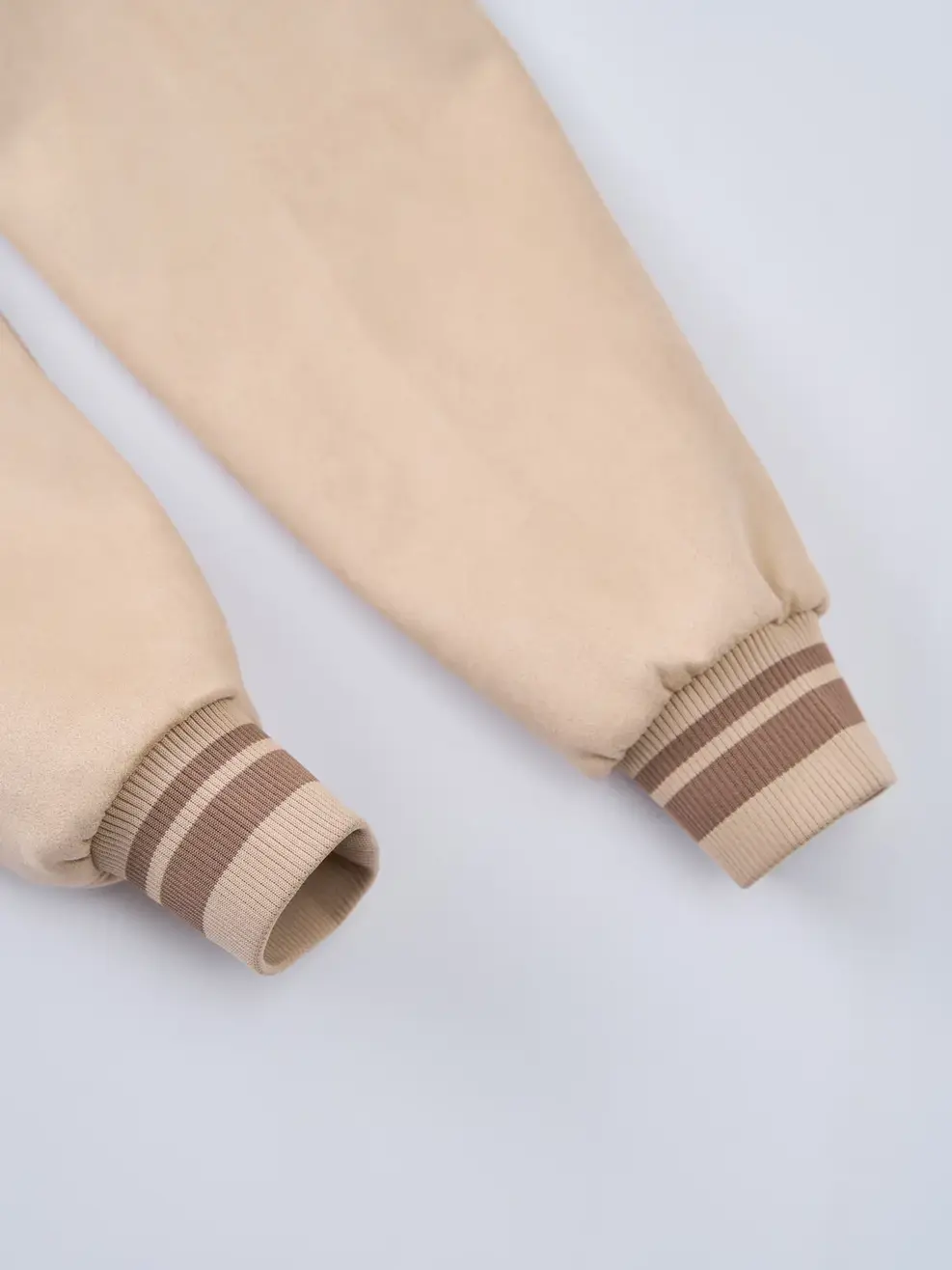 Áo Khoác Da Lộn Bomber Bo Kẻ - Be 164 - M