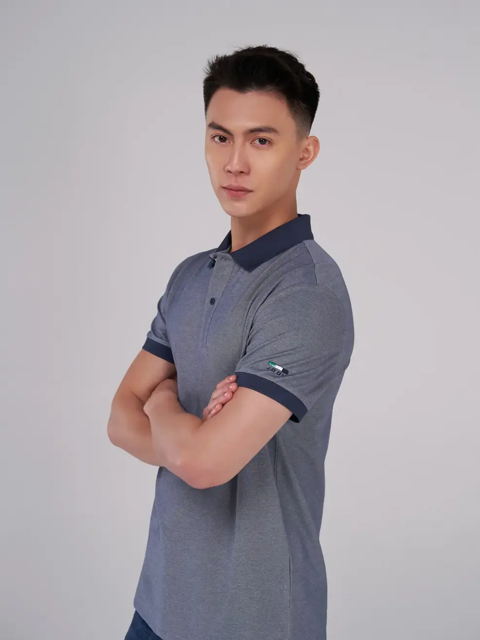 Áo polo nam mắt chim nẹp mix màu - Navy - M