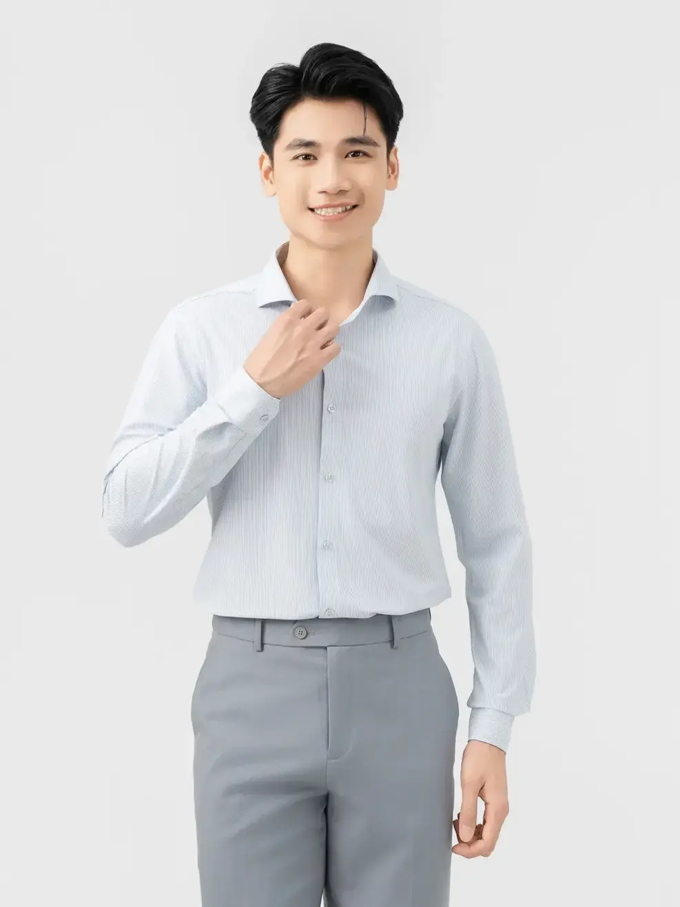 Áo Sơ-mi nam dài tay Knit kẻ sọc (SMM7019) - Kẻ Xám 160 - M