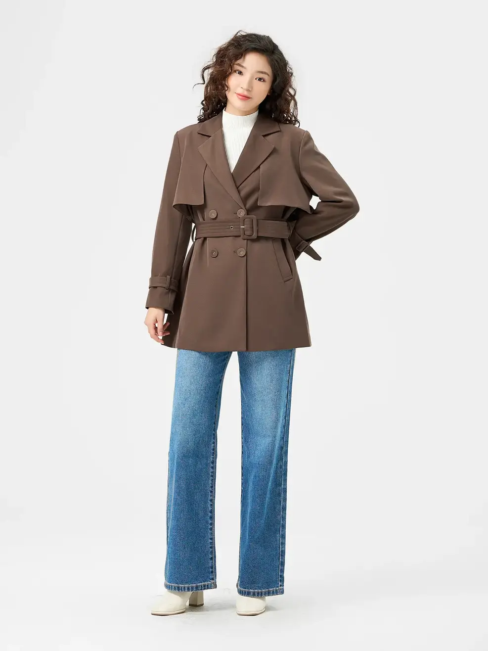 Áo Măng Tô Nữ Dáng Suông Đai Eo - Nâu - S