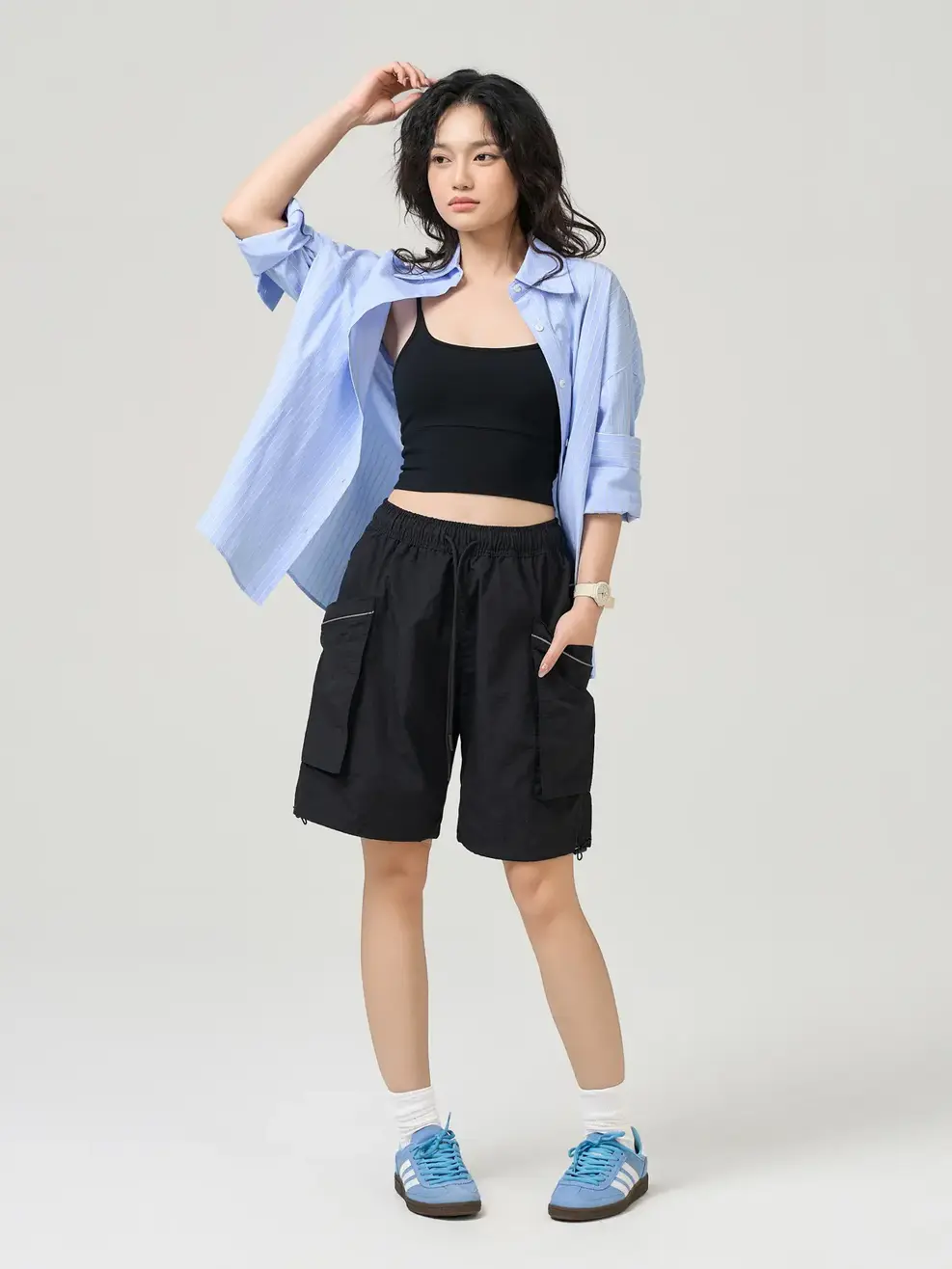 Quần Shorts Gió Lé Túi - Đen 001 - S