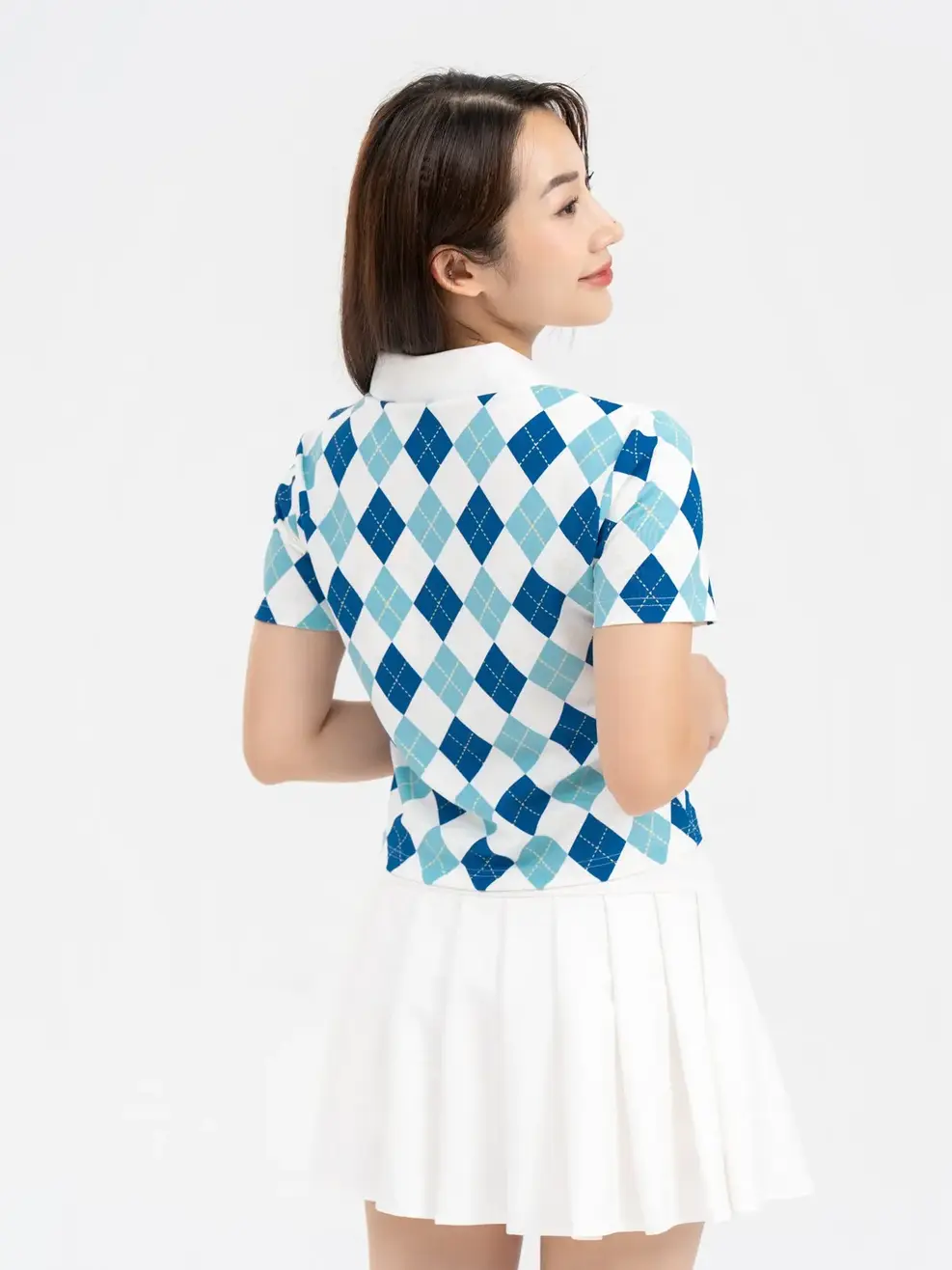 Áo Polo Nữ Mắt Chim In Quả Trám - Xanh đậm - S