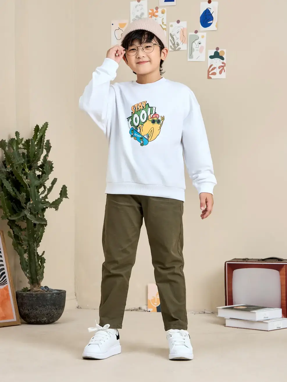 Áo nỉ trẻ em in Stay cool - Trắng - 10