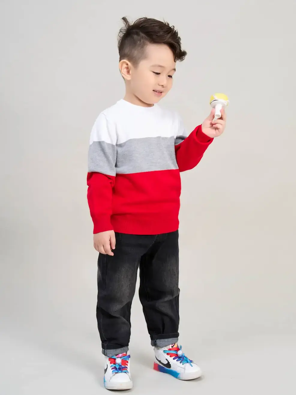 Áo len kid phối ngang - Đỏ phối ghi trắng - 10