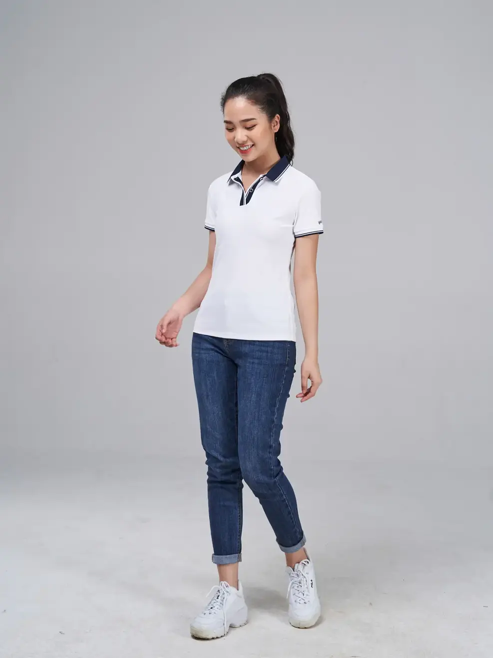 Áo Polo nữ Airycool nẹp bo - Trắng - L