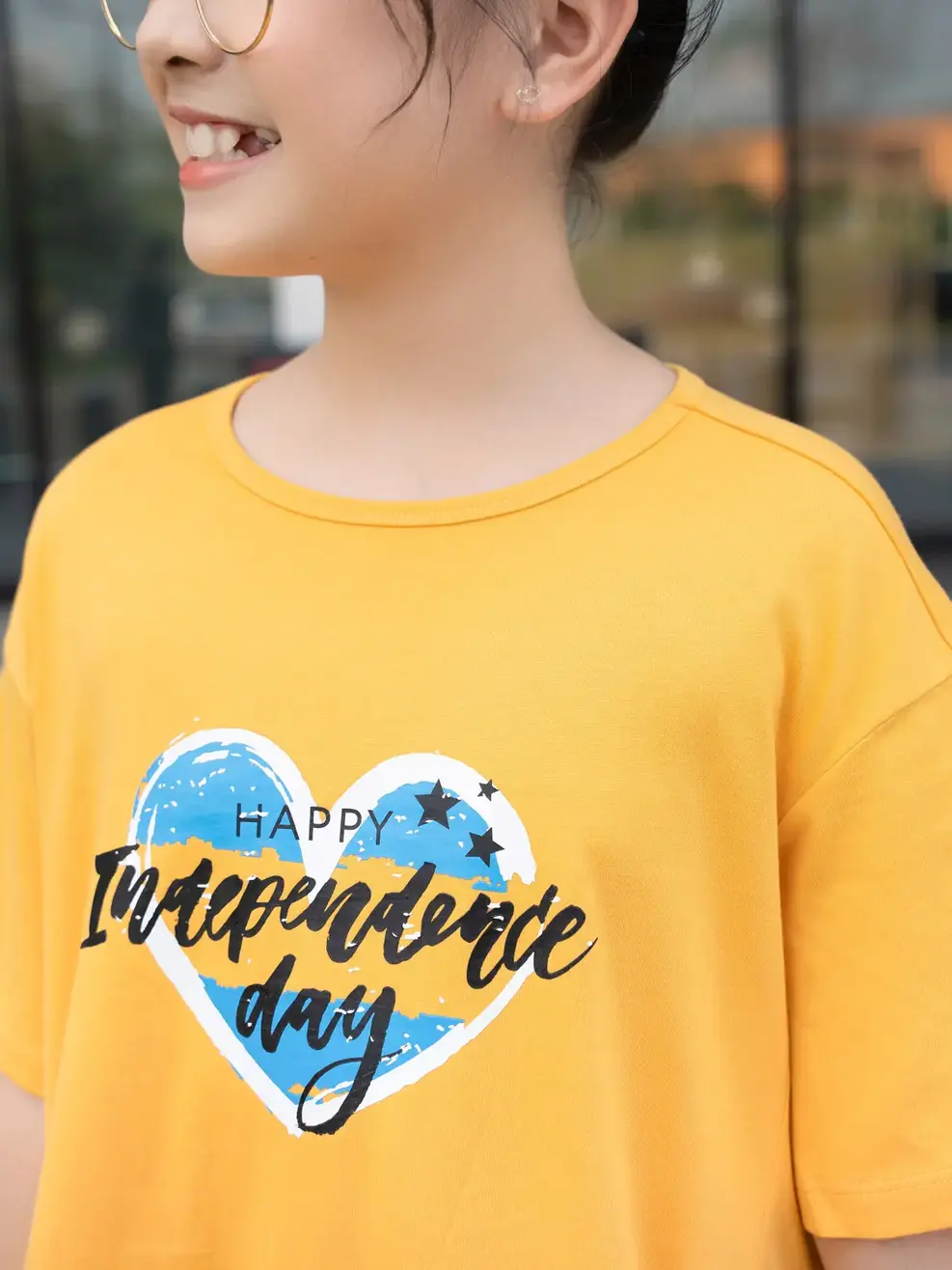 Váy trẻ em nhún tầng trái tim - Vàng - 10