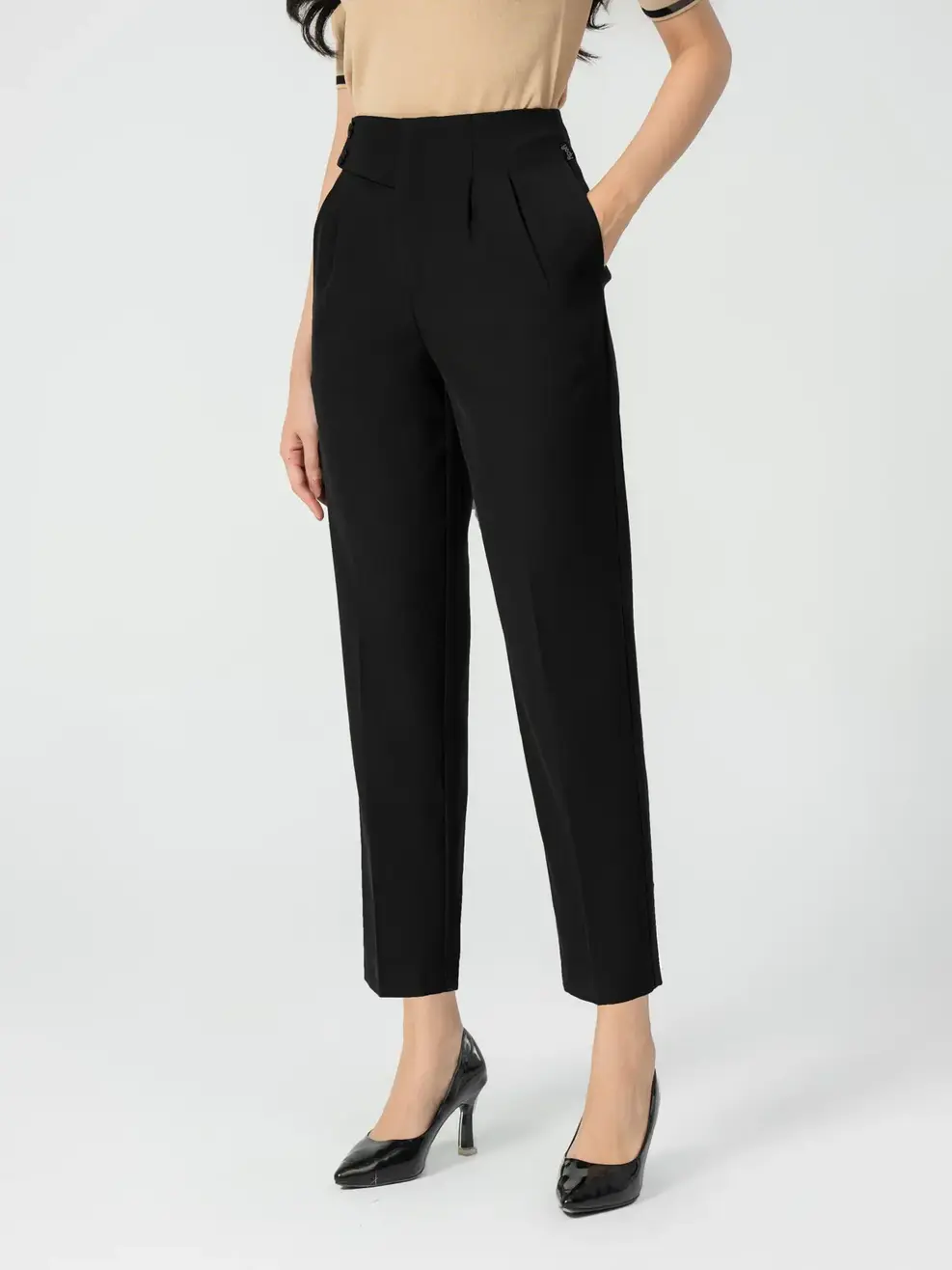 Quần Tây Nữ Baggy Cạp Cao Thailand - Đen - S