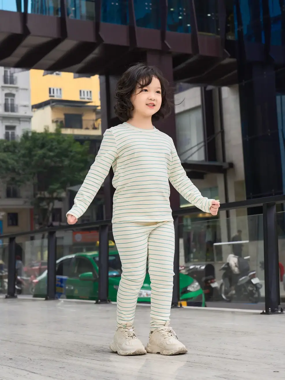 Bộ đồ kid kẻ gợn sóng - Kẻ be - 6