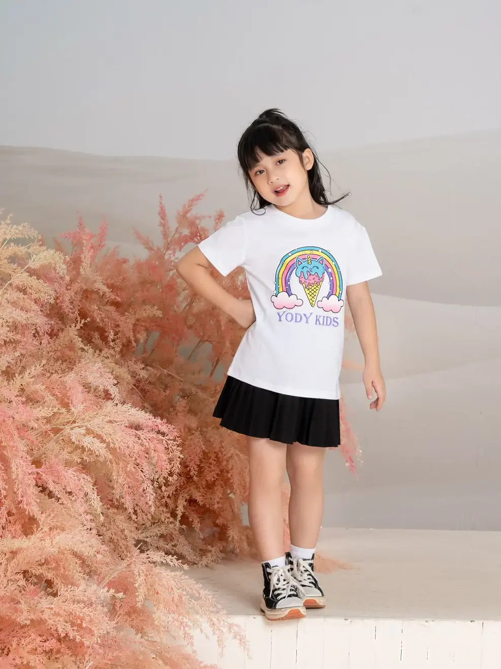 Tshirt kid in cầu vồng kem - Trắng - 6