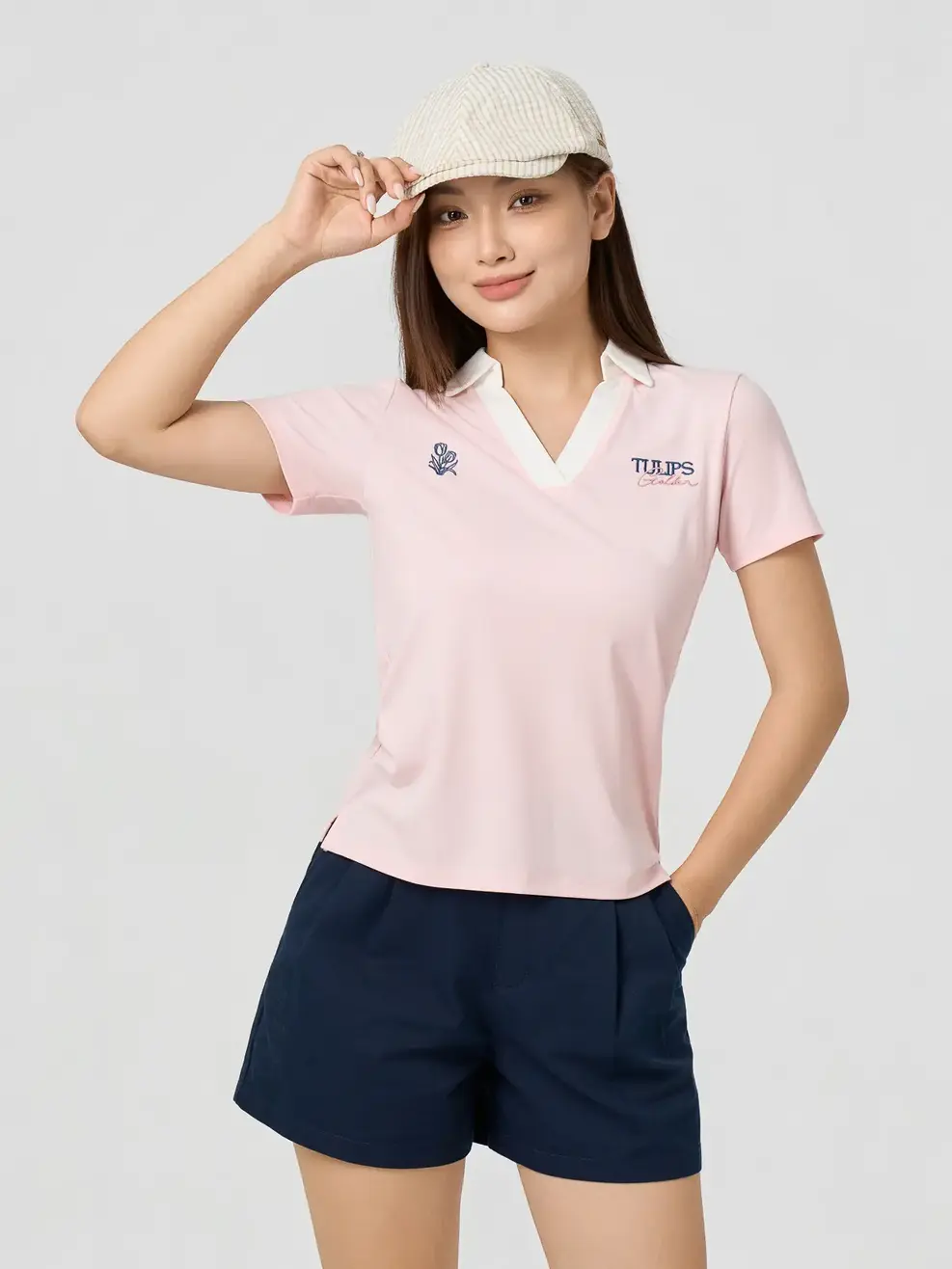 Áo Polo Nữ Cổ V Thêu Hình - Hồng 104 - XL