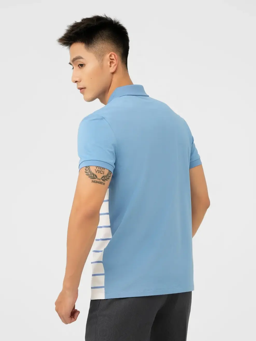 Áo Polo Nam Mắt Chim Phối Màu In Kẻ - Xanh - M