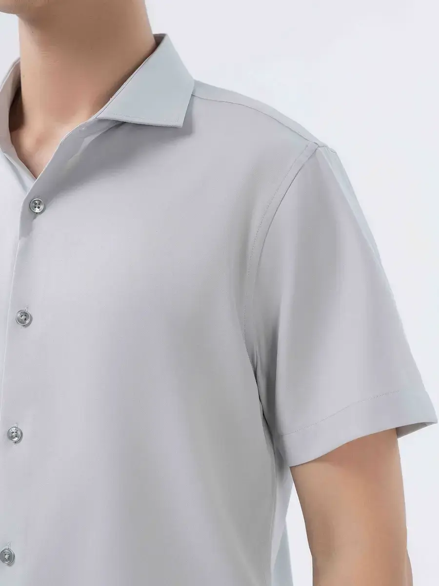 Sơ Mi Nam Cộc Tay Nano Phối Cổ - Ghi - M