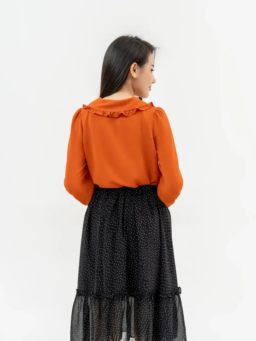 Áo Sơ Mi Tay Dài Nữ Cổ Bèo Dáng Suông  - Cam - S