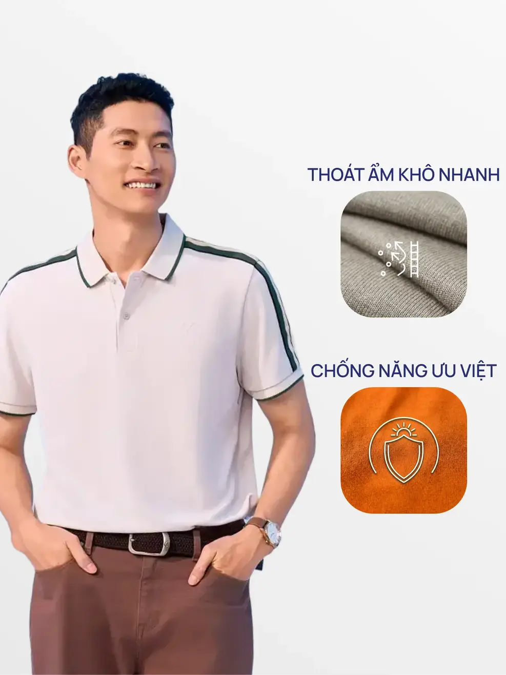 Áo Polo Phối Dây Dệt Năng Động - Trắng 001 - S