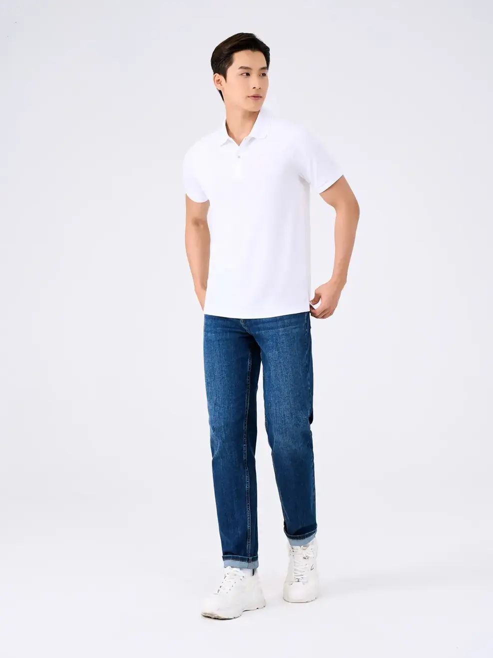 Polo Nam Yody Sport Tay Raglan Xẻ Tà - Trắng - 3XL