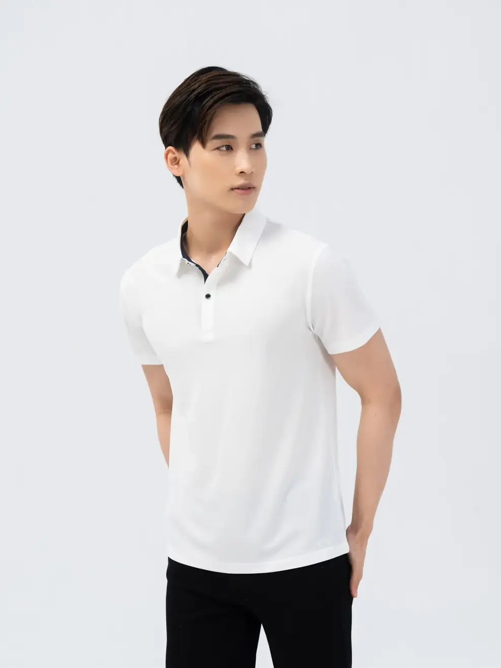 Polo nam phối nẹp 01 - Trắng - M
