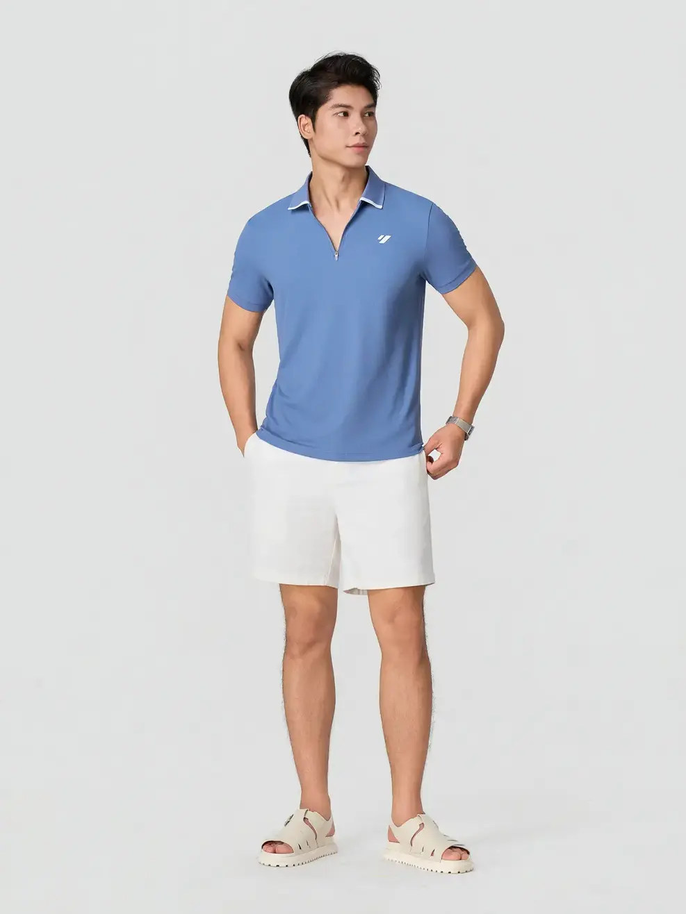 Áo Polo Nam Slim Có Khóa Kéo - Màu xanh da trời 113 - M