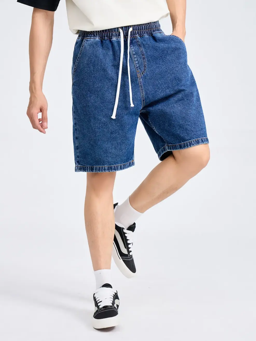 Sooc Jean Nam Dáng Suông Cạp Chun - Xanh đậm - 28