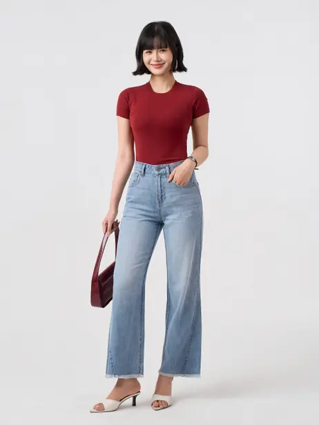 Quần Jeans Nữ Straight Cắt Cúp