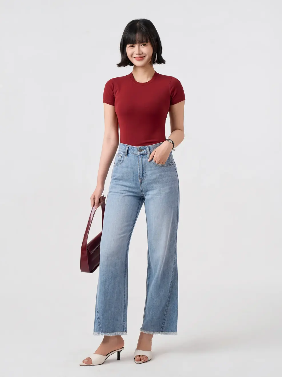 Quần Jeans Nữ Straight Cắt Cúp - Màu chàm 003 - 26