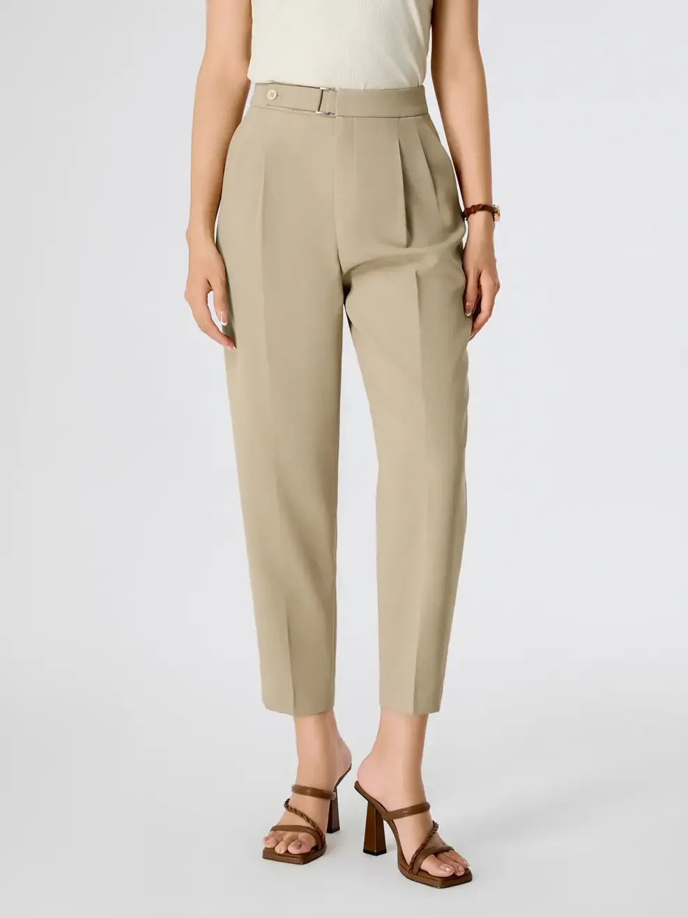 Quần Âu Nữ Baggy Trang Trí Đai Cạp - BE VÀNG 02 - S