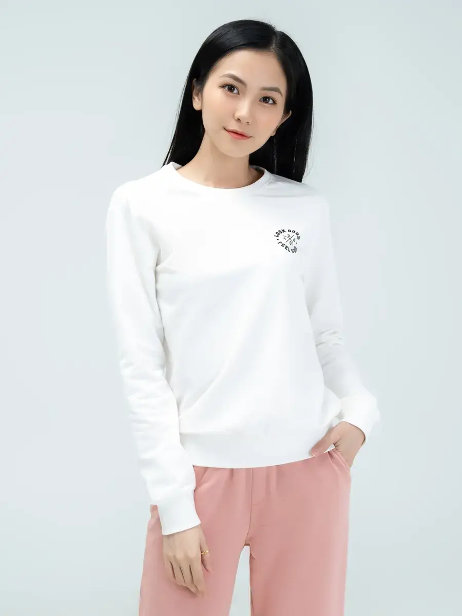 Bộ nữ in logo - Trắng hồng - L