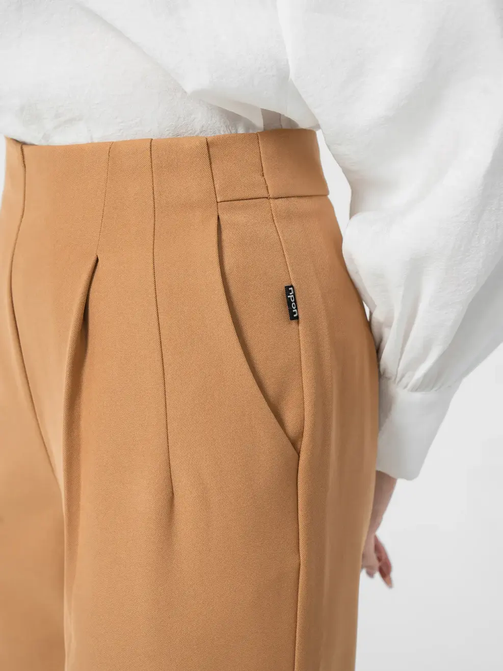 Quần tây nữ baggy cạp cao cúc - Nâu - S