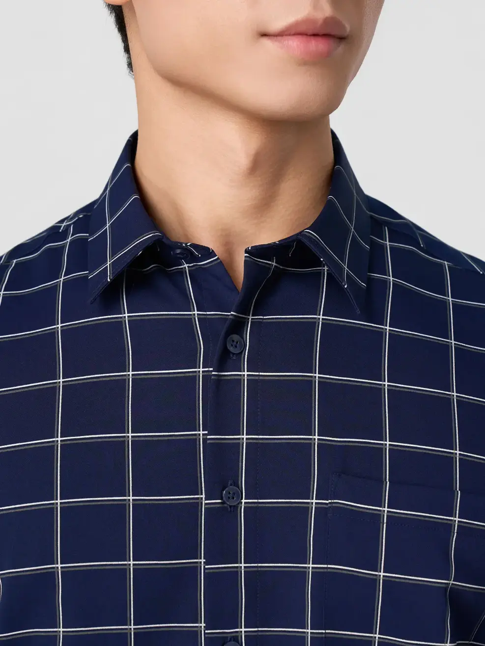 Áo Sơ-mi Ngắn Tay kẻ caro vạt ngang Regular - Kẻ Tím Than 126 - M