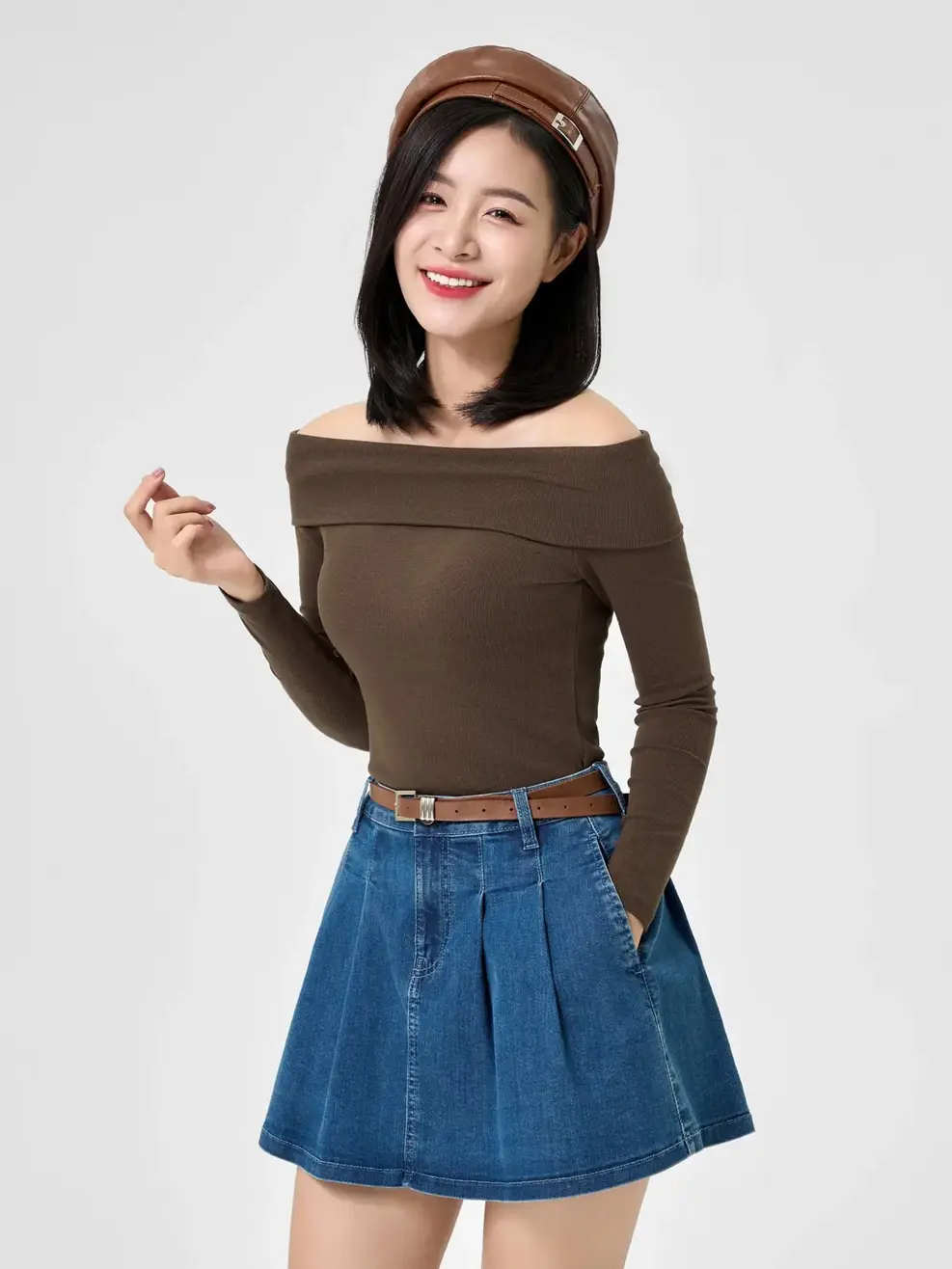 Áo Thu Đông Nữ Trễ Vai - Nâu - S